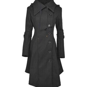 Hooded Trench Coat, Size L, Wool blend, Black